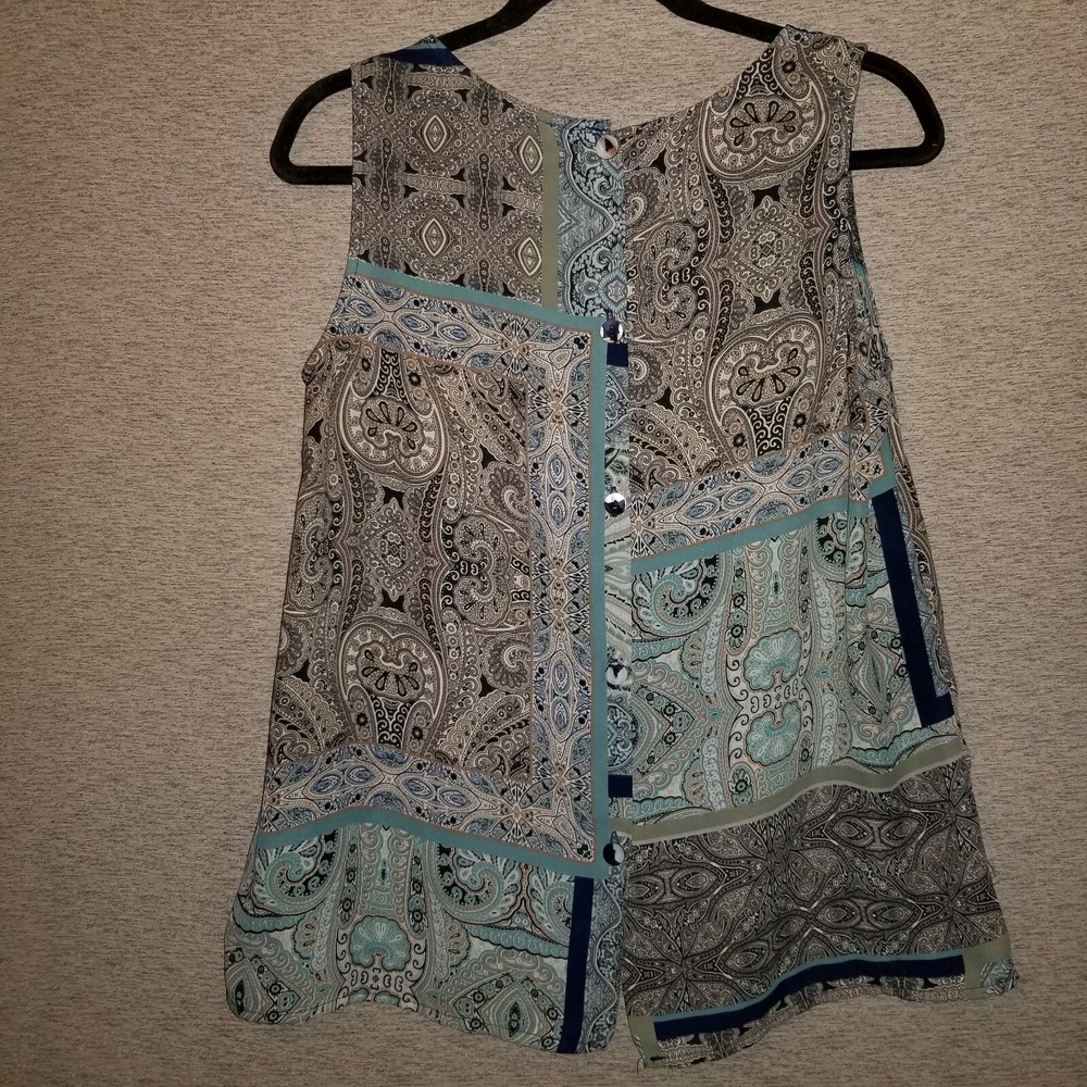 Artisan NY Women's Tank Blouse Medium Blue Floral Paisley Sleeveless Top Boho - Picture 7 of 8